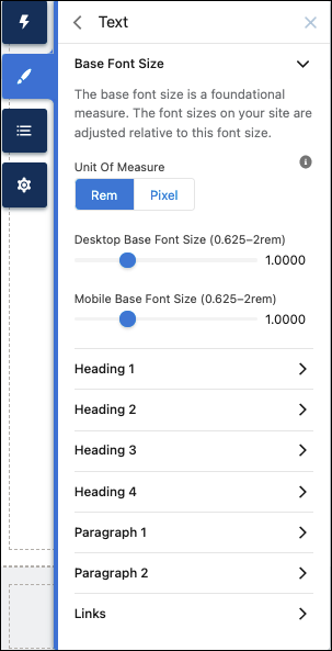 The Text tab of the Theme panel