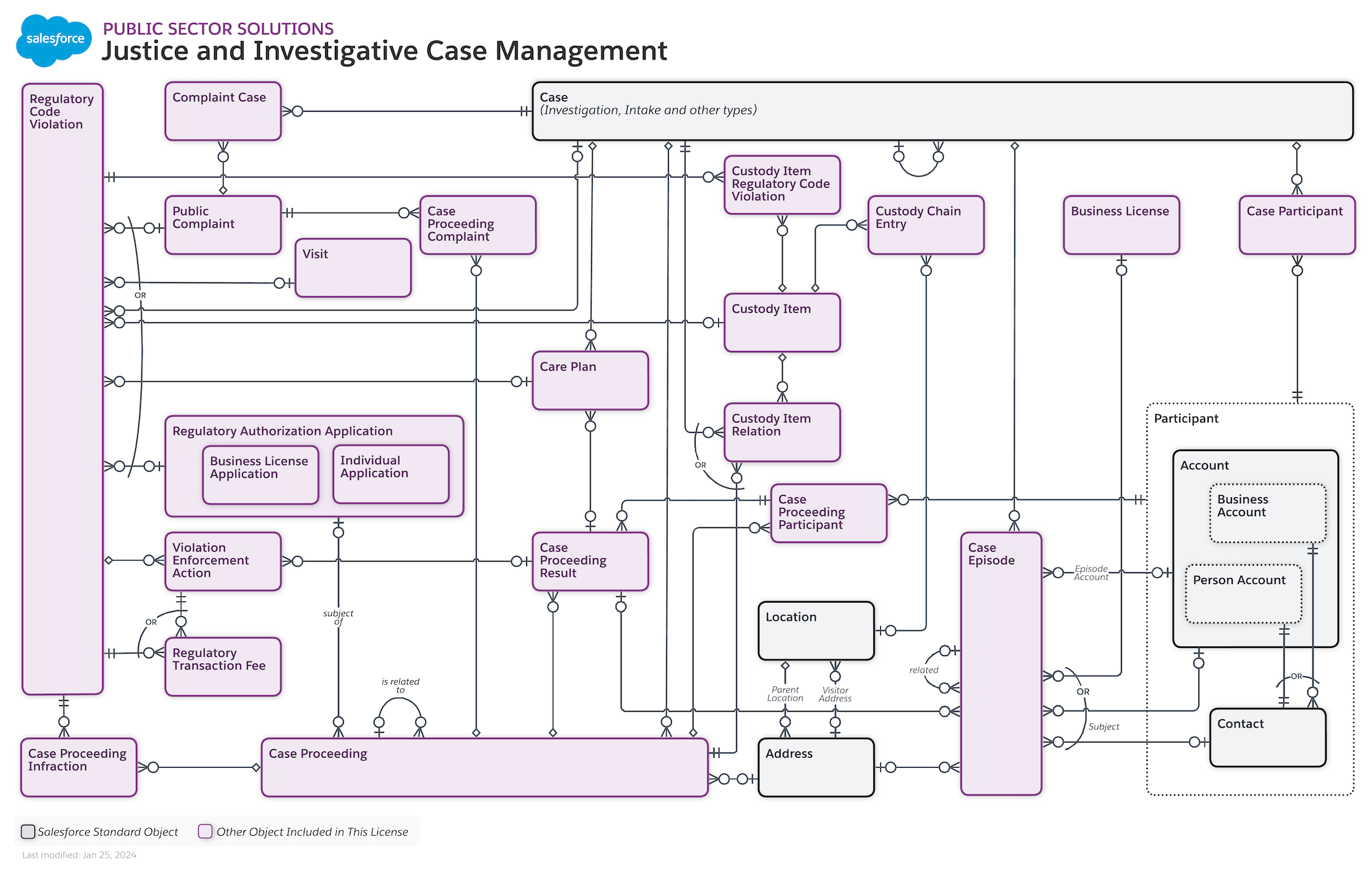 Objects used for justice and investigative case management in Public Sector Solutions
