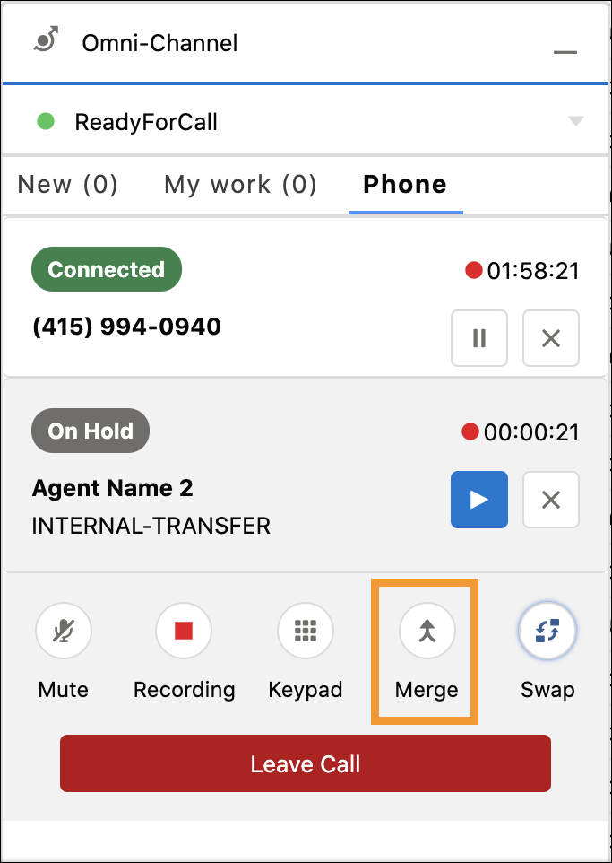 Omni-Channel utility with Merge button highlighted.