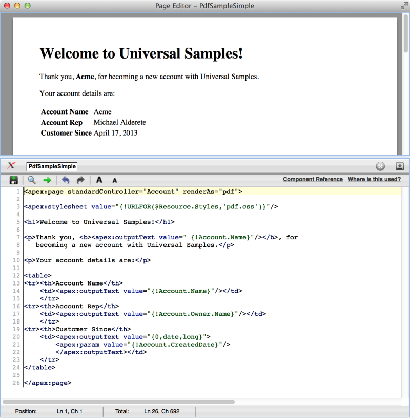A Visualforce page rendered as a PDF