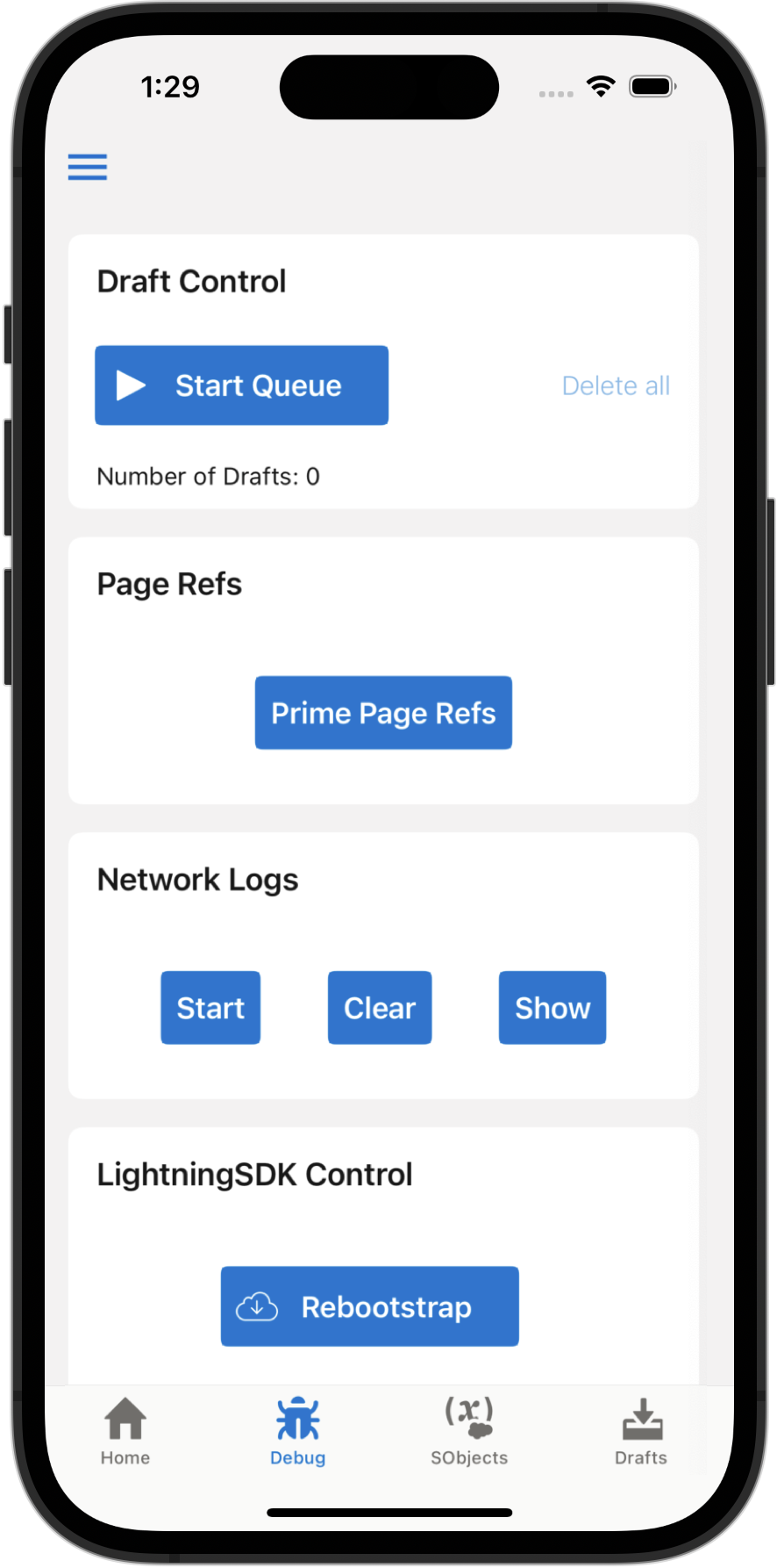Debug tab