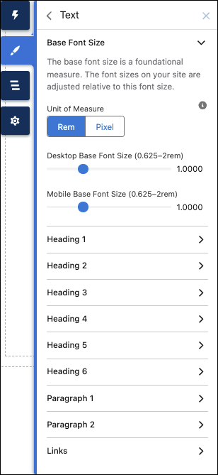 The Text panel in Experience Builder Themes