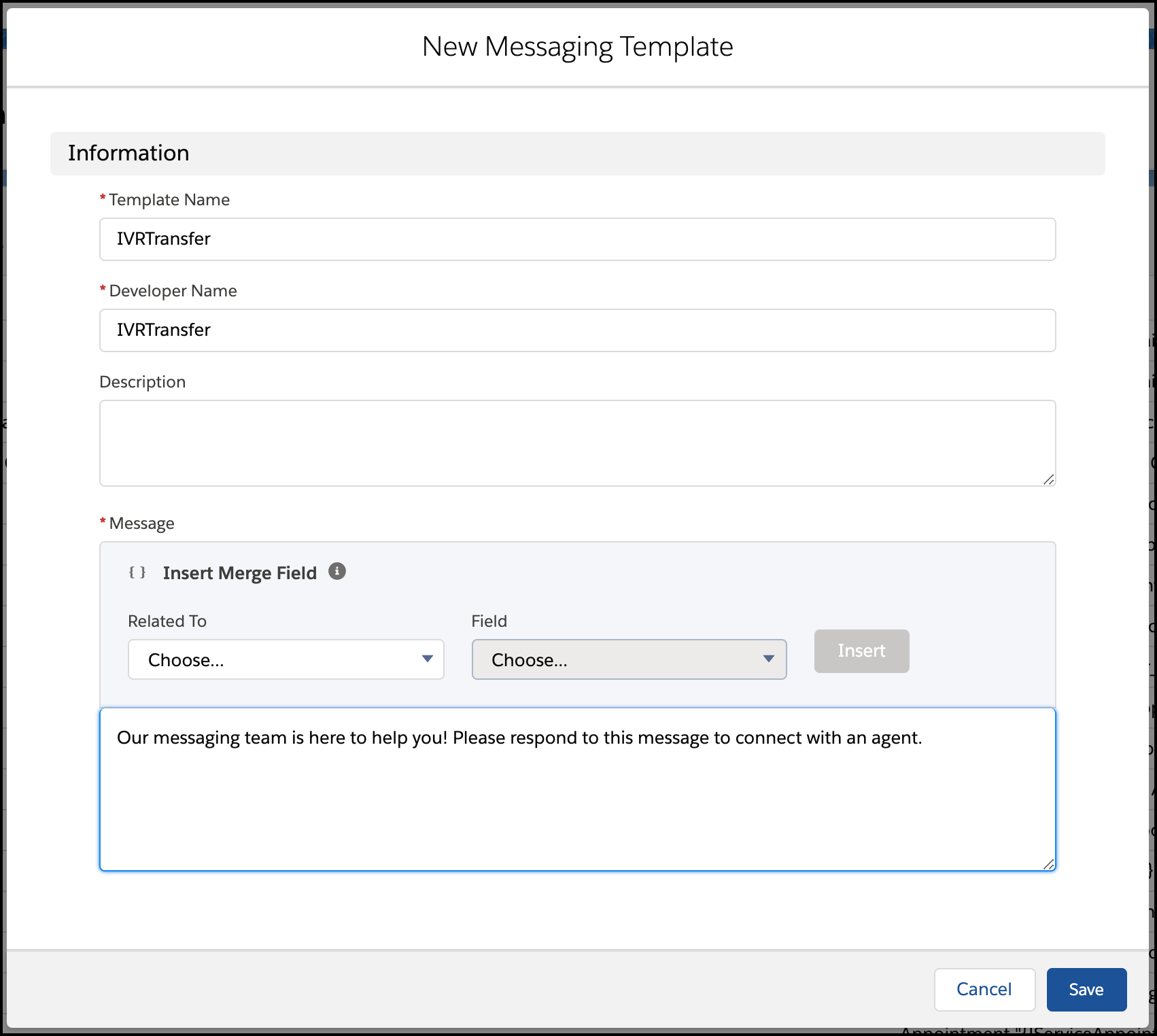 Messaging template