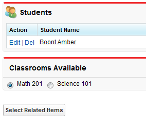 Screenshot of Classroom relationship selection