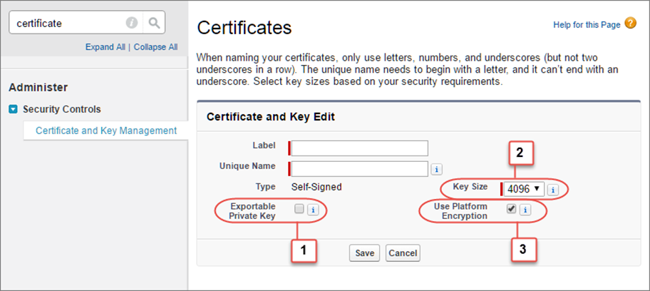 BYOK-compatible self-signed certificate settings
