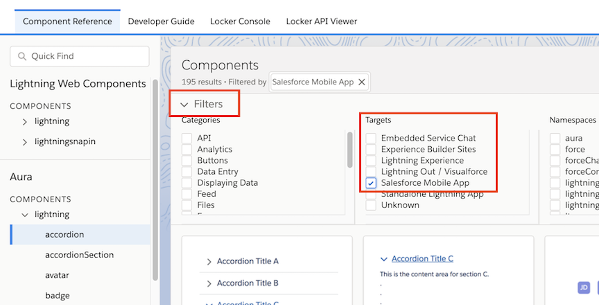 Component Reference filters for mobile-ready components