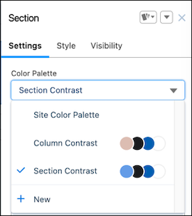 Color Palette menu on Section component property panel