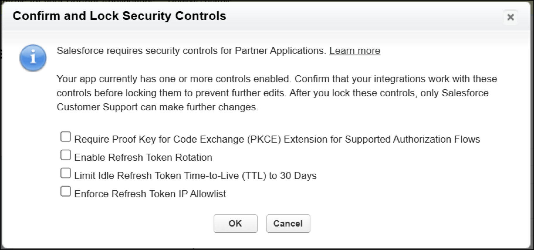 Confirm and lock security controls screen.