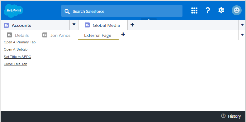 output of sample visualforce page with various functions of the service cloud console integration toolkit