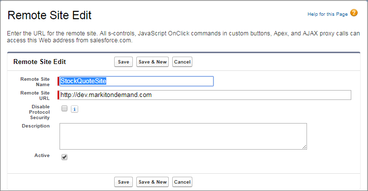 The page shows the remote site name, URL, and description.