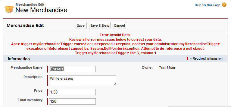 Unhandled exception in the New Merchandise page