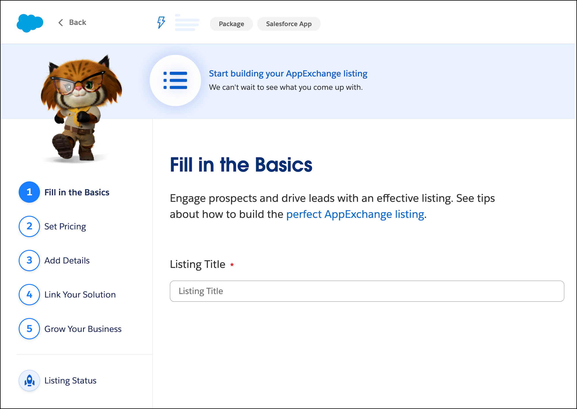 A screenshot of the Listing Builder showing the list of sections