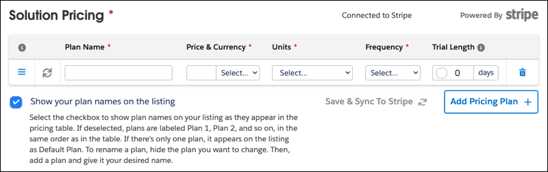 A view of the Solution Pricing table during Checkout configuration.