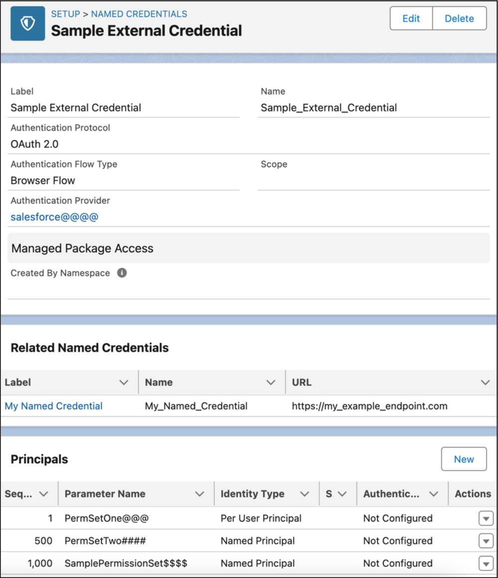 Named credential authentiation settings with OAuth options