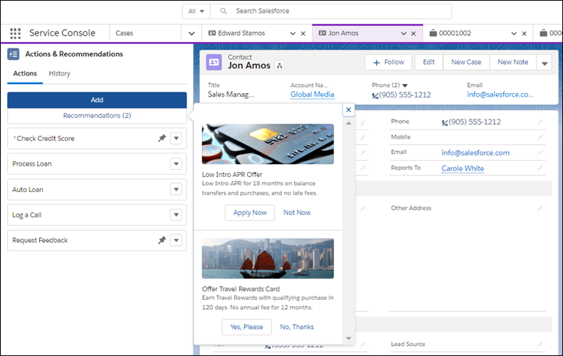 When recommendations exist, the agent can click Recommendations to see the offers.
