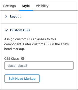 Style tab showing the Custom CSS section