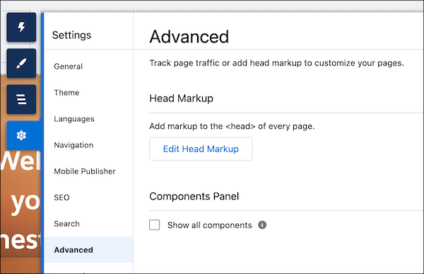 Head Markup from Settings > Advanced in Experience Builder