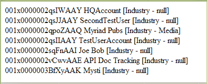 output of scontrol, list of Ids, names, and value for industry