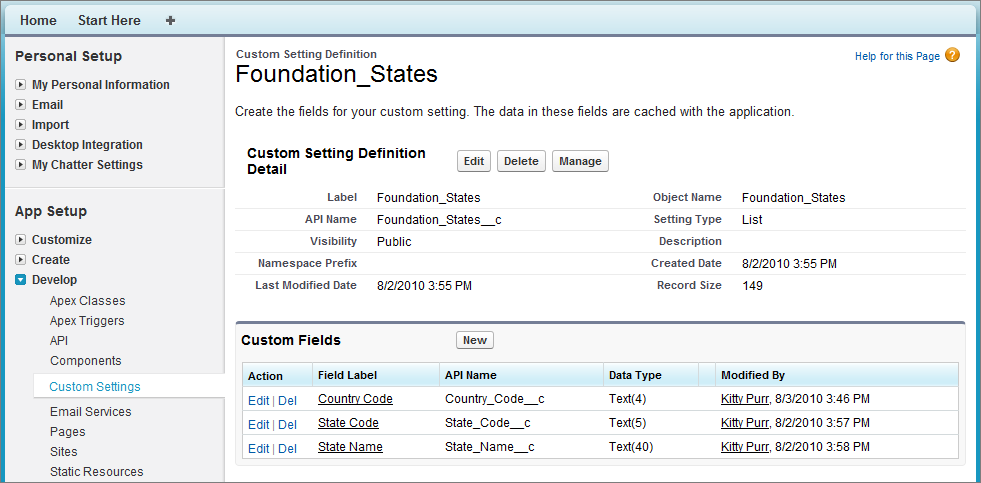 Custom Settings State Example
