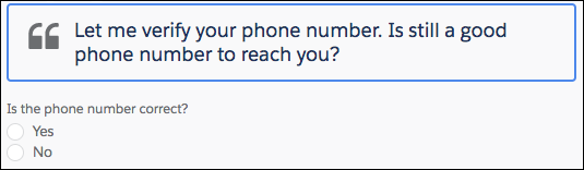 A flow screen that shows a script and a radio button field.