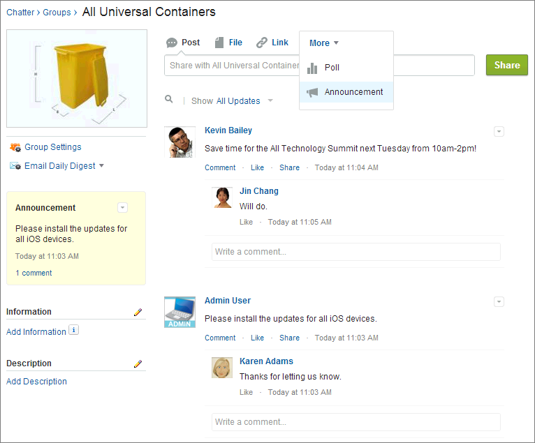 Announcement in the Salesforce UI
