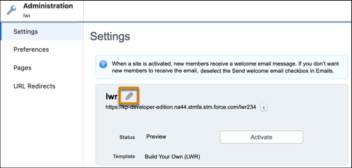 The Settings page in the Administration workspace.