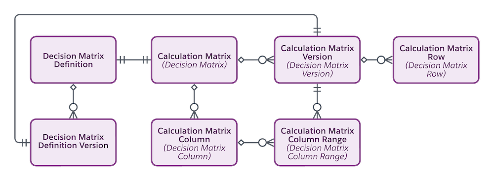 The data model of Decision Matrix Lookup Tables in Business Rules Engine.