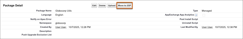 The Move to 2GP button on a package's detail page