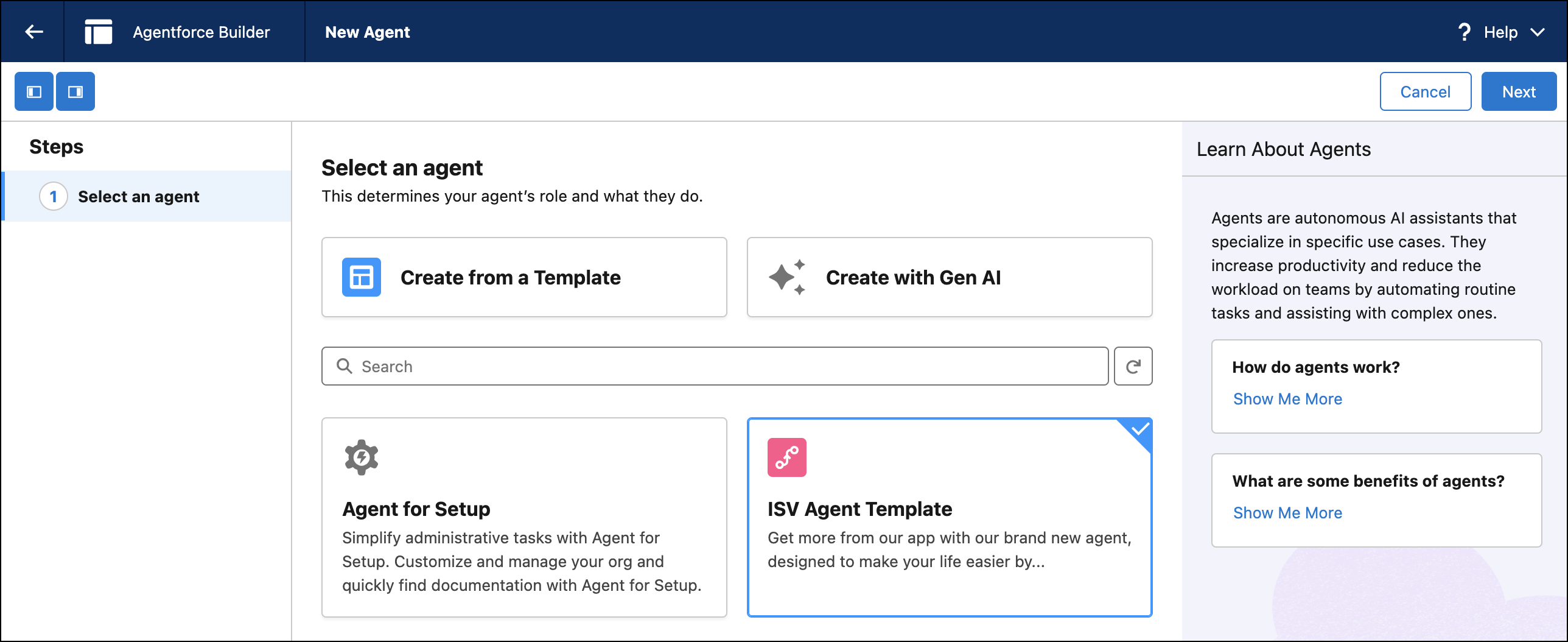 User interface with ISV Agent Template tile