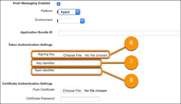 Authentication Settings, illustrating steps 6-8.