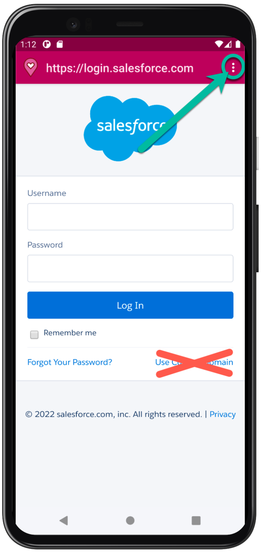 Field Service mobile app login. Select Change Connection in the top-right menu.