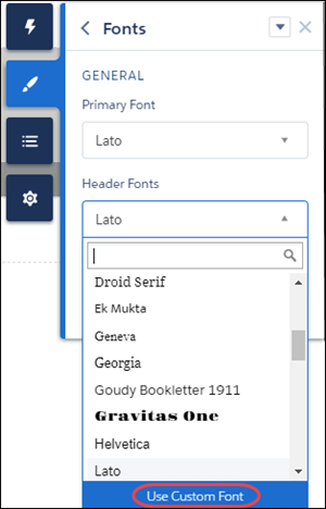Use Custom Font button in Theme panel