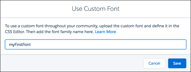 Enter font family name in Use Custom Font dialog box
