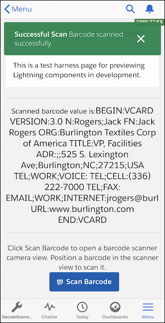 Lightning web component displaying data read from the barcode