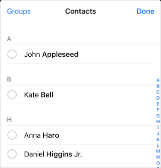 UX of iOS contact selection