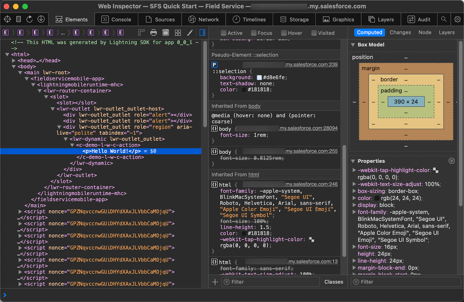 Web inspector in Safari