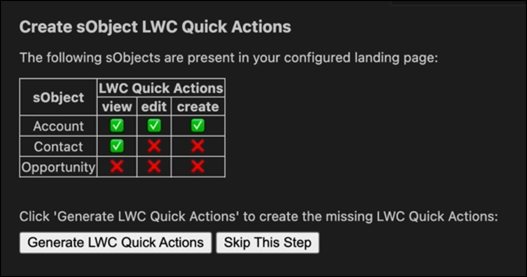 Generate LWC quick actions