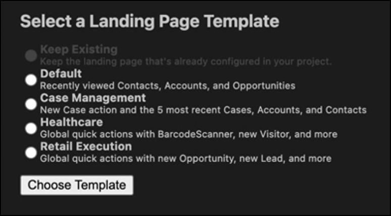 Landing page template picker