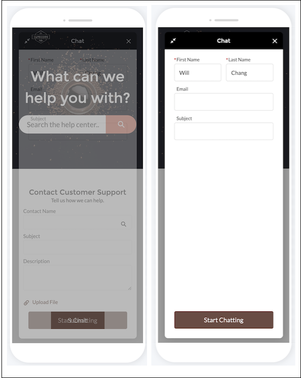 Screenshot of mobile phones showing what the screen reader will transmit without the feature applied to the Chat window and with the feature.