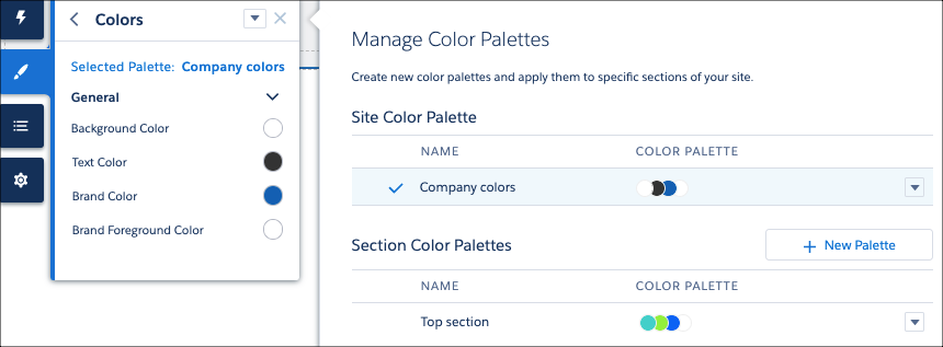 Color Palettes menu