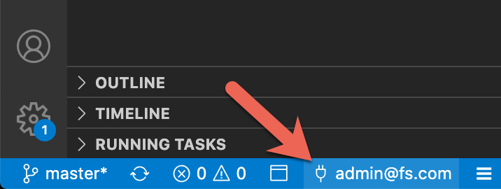VS Code status bar showing org authentication status