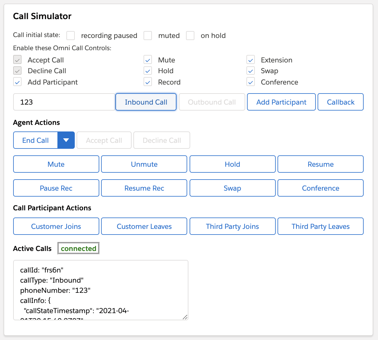 Simulator on an active call