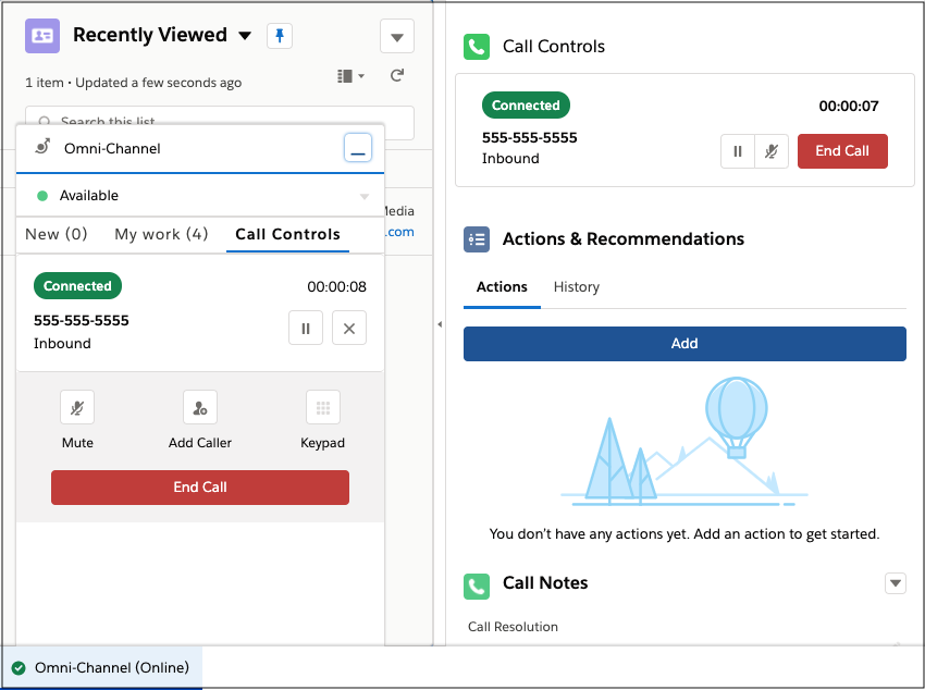 Omni-Channel utility and opened voice call record.