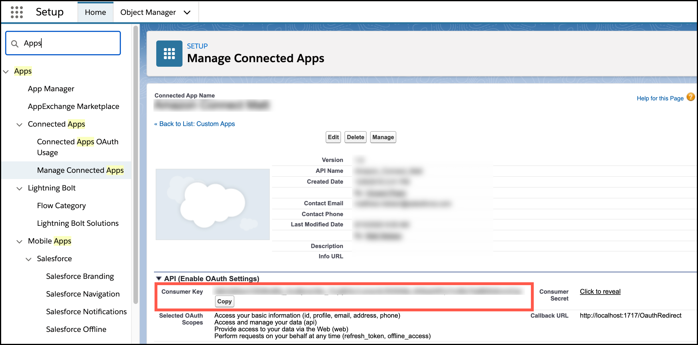 Connected app consumer key