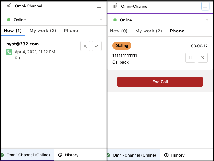 Callback and outbound call dialing in Omni-Channel