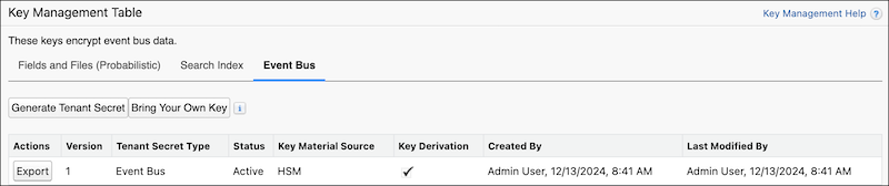 Generate a tenant secret in the Key Management page