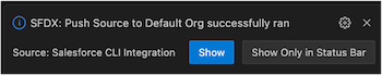 VS Code notification showing deployment successful.