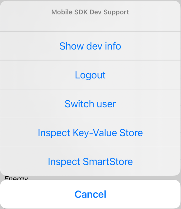 Dev Support main screen for iOS