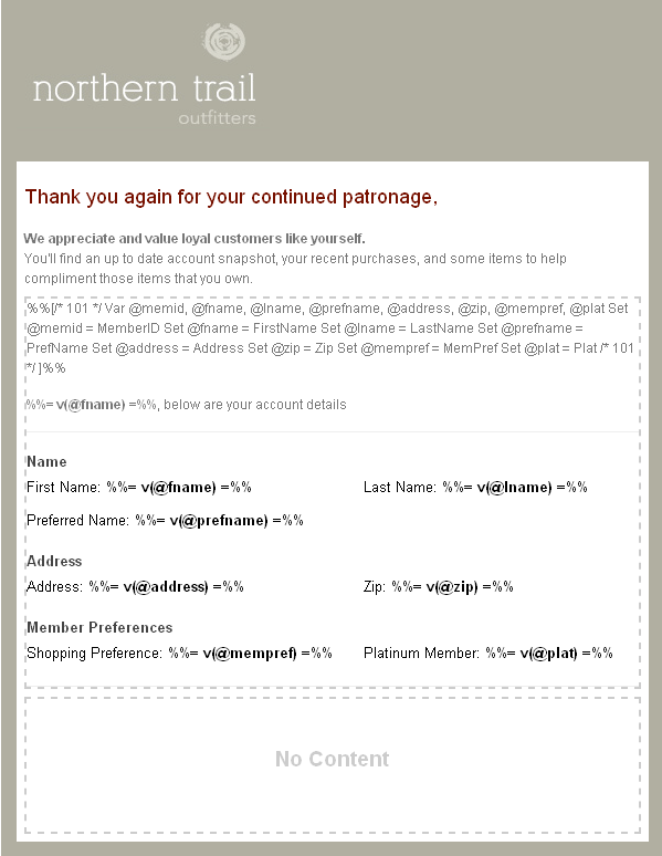 Screenshot of HTML email message