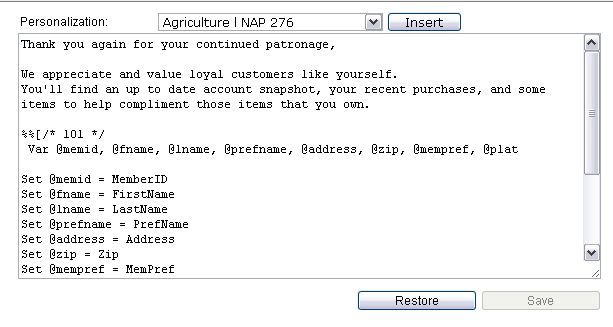 Screenshot of text email message
